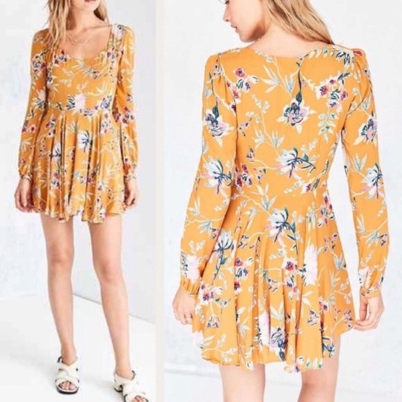 Urban Outfitters Yellow Floral Long Sleeve Dress - Picture 1 of 12